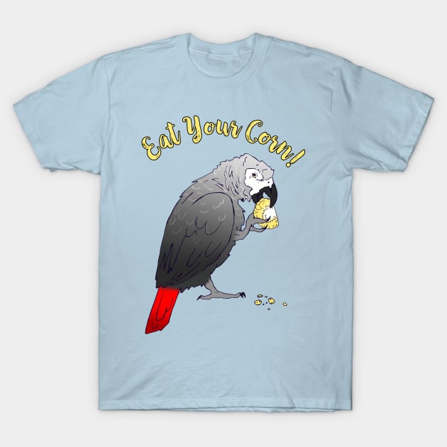 African Grey Parrot eating Corn T-Shirt by Einstein Parrot